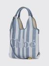striped cotton handbag chloé with jacquard logo and leather handles
