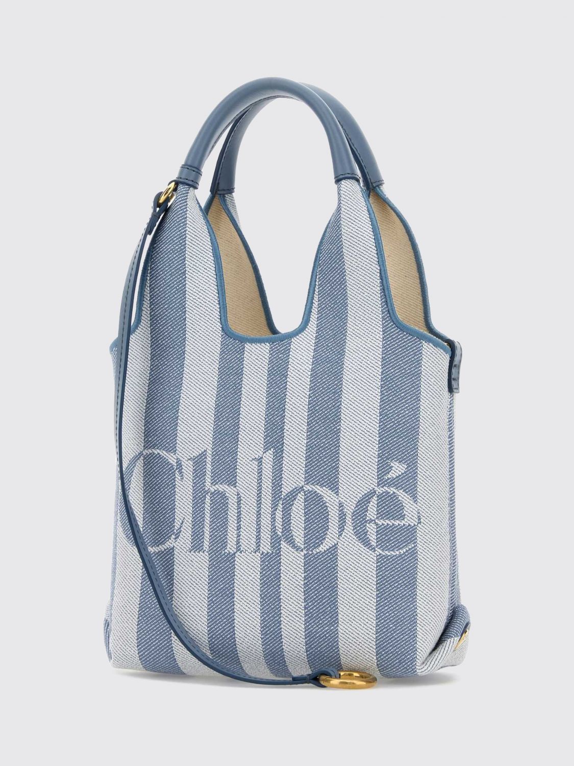 striped cotton handbag chloé with jacquard logo and leather handles