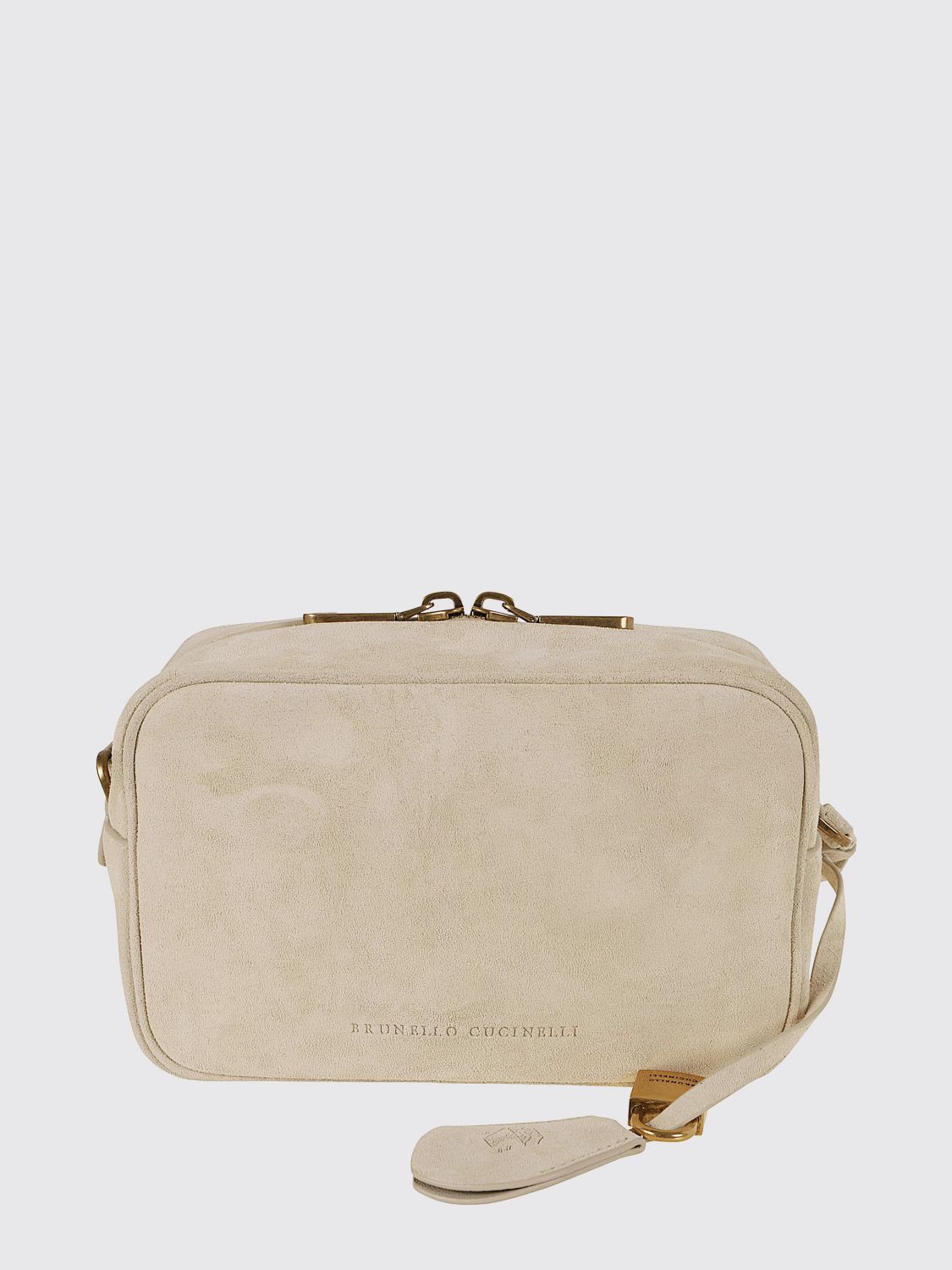 BRUNELLO CUCINELLI OS suede calfskin crossbody bag with embossed logo