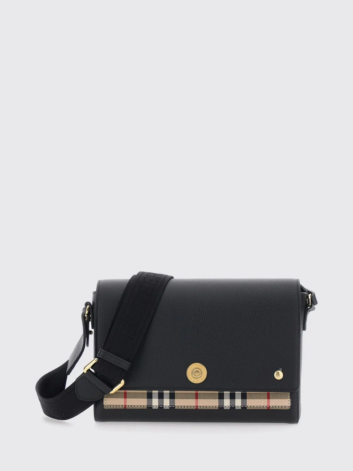 BURBERRY OS note check coated cotton crossbody bag with leather details