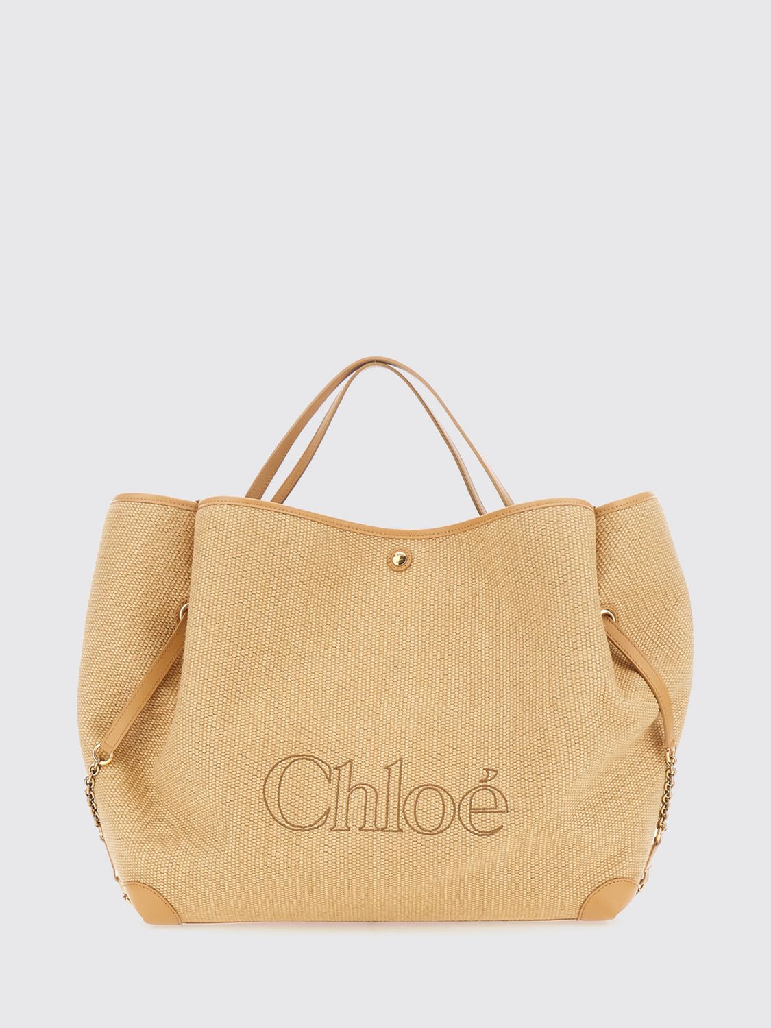 clover large linen and cotton tote bag chloé with jacquard logo