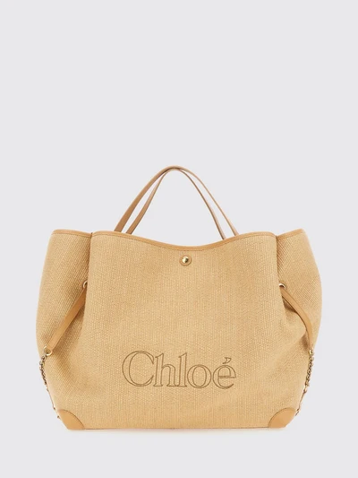 clover large linen and cotton tote bag chloé with jacquard logo