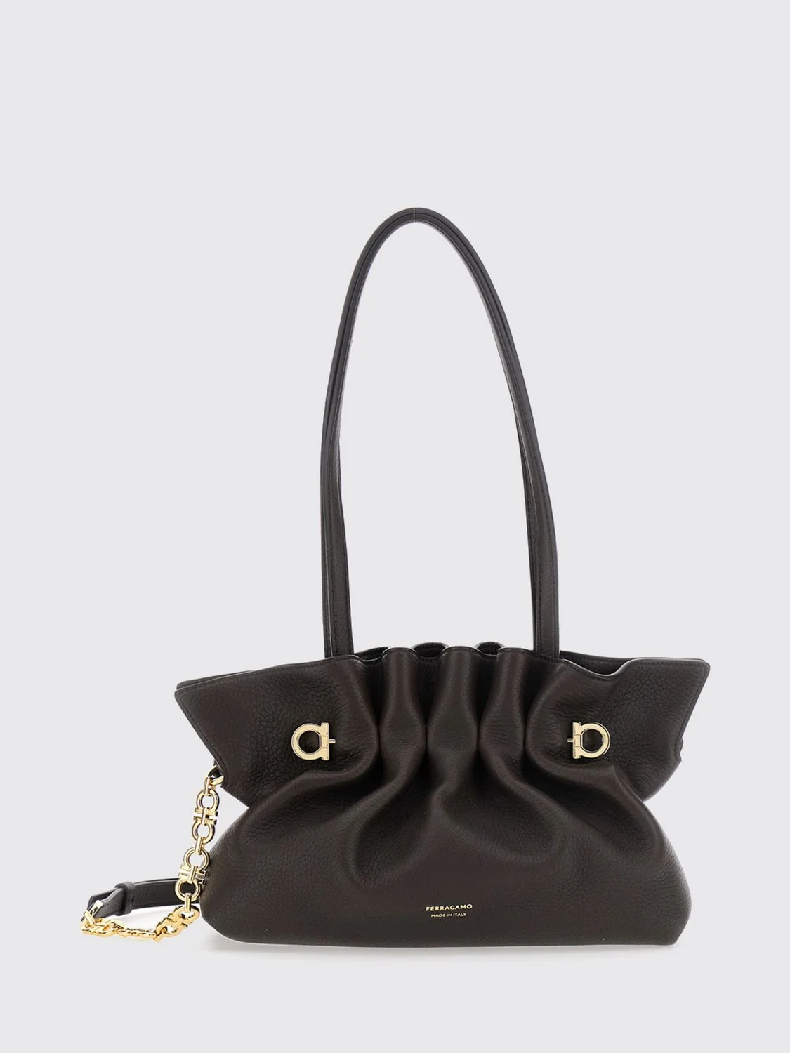 soft draped nappa leather shoulder bag with double handle