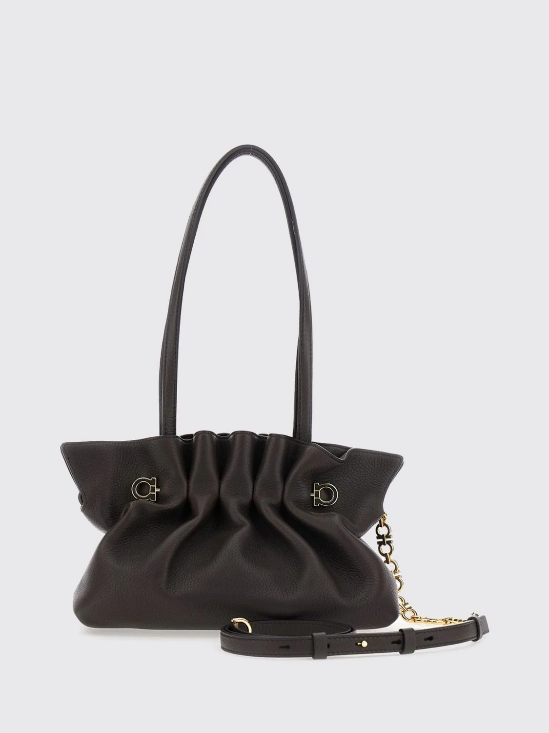 FERRAGAMO OS soft draped nappa leather shoulder bag with double handle