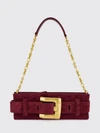 anthem suede shoulder bag with logo buckle and chain strap
