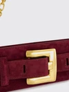 anthem suede shoulder bag with logo buckle and chain strap