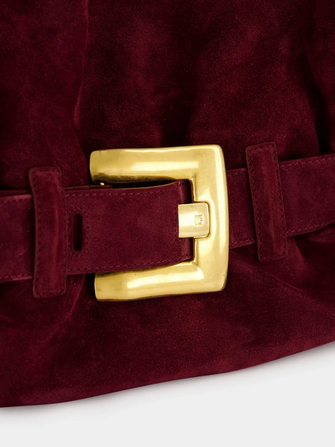 anthem ruched suede calfskin shoulder bag with buckle detail