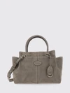 leather and suede handbag with double handle and logo charm