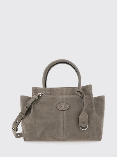 leather and suede handbag with double handle and logo charm