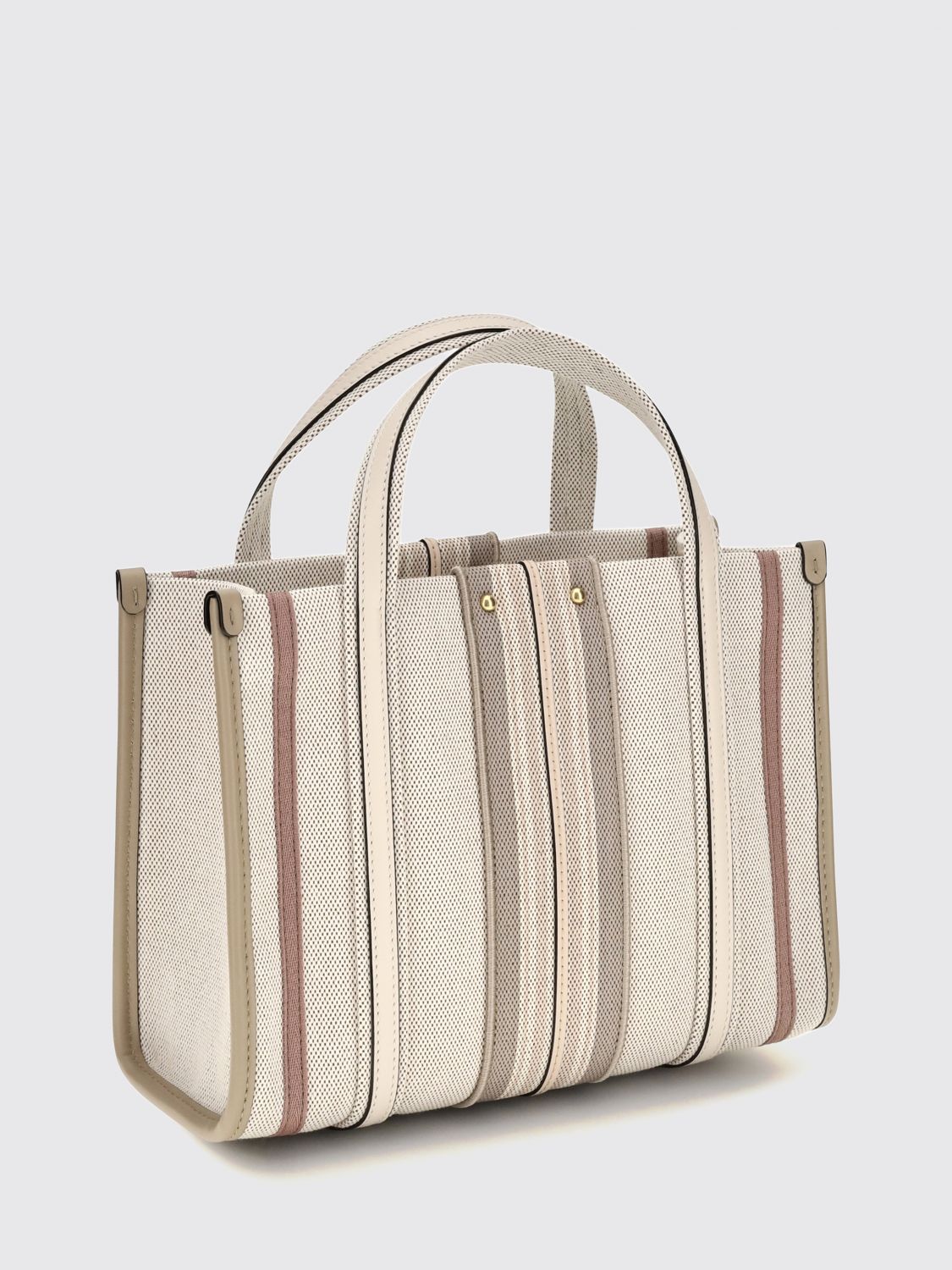 CHLOÉ OS woody loop chloé multicoloured stripe canvas handbag with embroidered logo