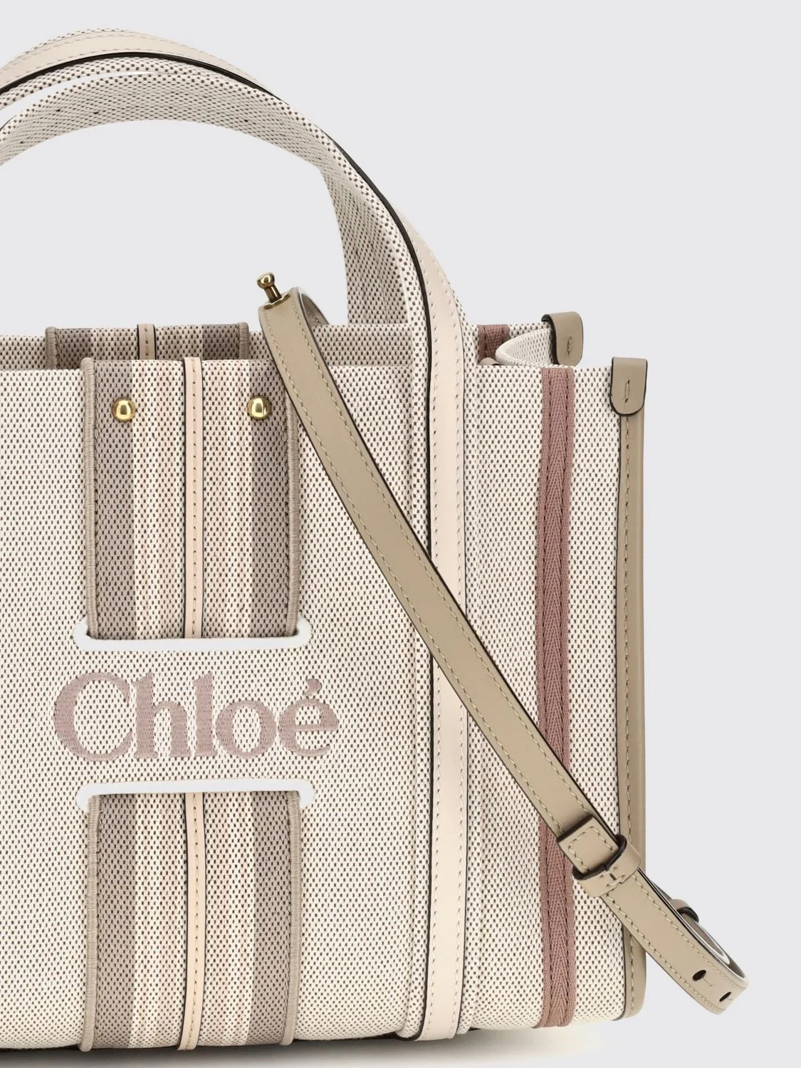 woody loop chloé multicoloured stripe canvas handbag with embroidered logo