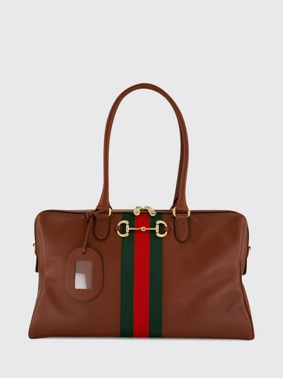 calfskin leather shoulder bag with horsebit detail and web stripe