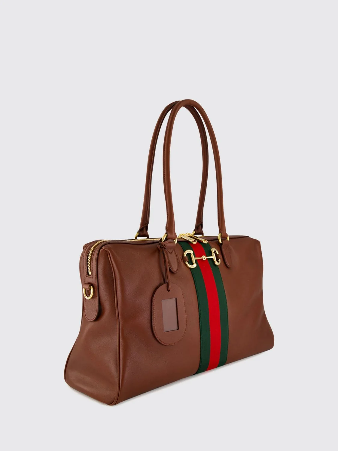 calfskin leather shoulder bag with horsebit detail and web stripe