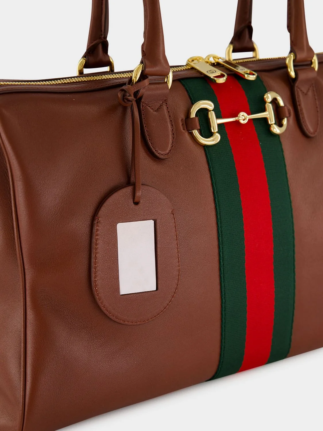 calfskin leather shoulder bag with horsebit detail and web stripe