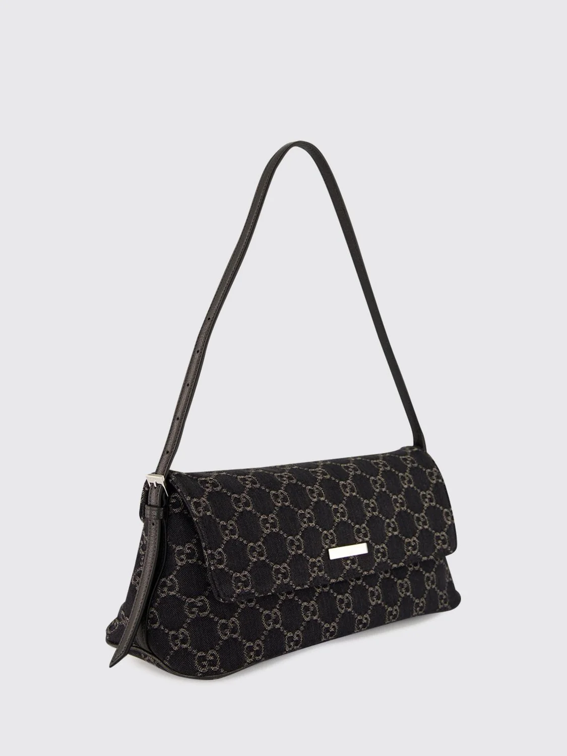 madison denim shoulder bag with gg monogram and adjustable handle