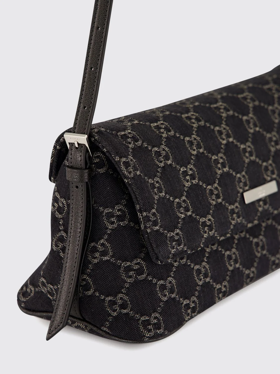 madison denim shoulder bag with gg monogram and adjustable handle