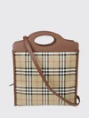 coated cotton tote bag with vintage check pattern and double leather handles