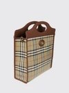 coated cotton tote bag with vintage check pattern and double leather handles