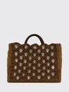 1969 raffia and leather tote bag with metallic rings
