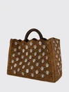 1969 raffia and leather tote bag with metallic rings