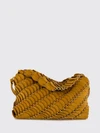 scallop suede and leather shoulder bag with metallic ring