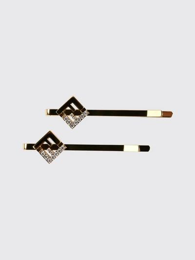 ff monogram hair clip in gold-tone brass with rhinestones