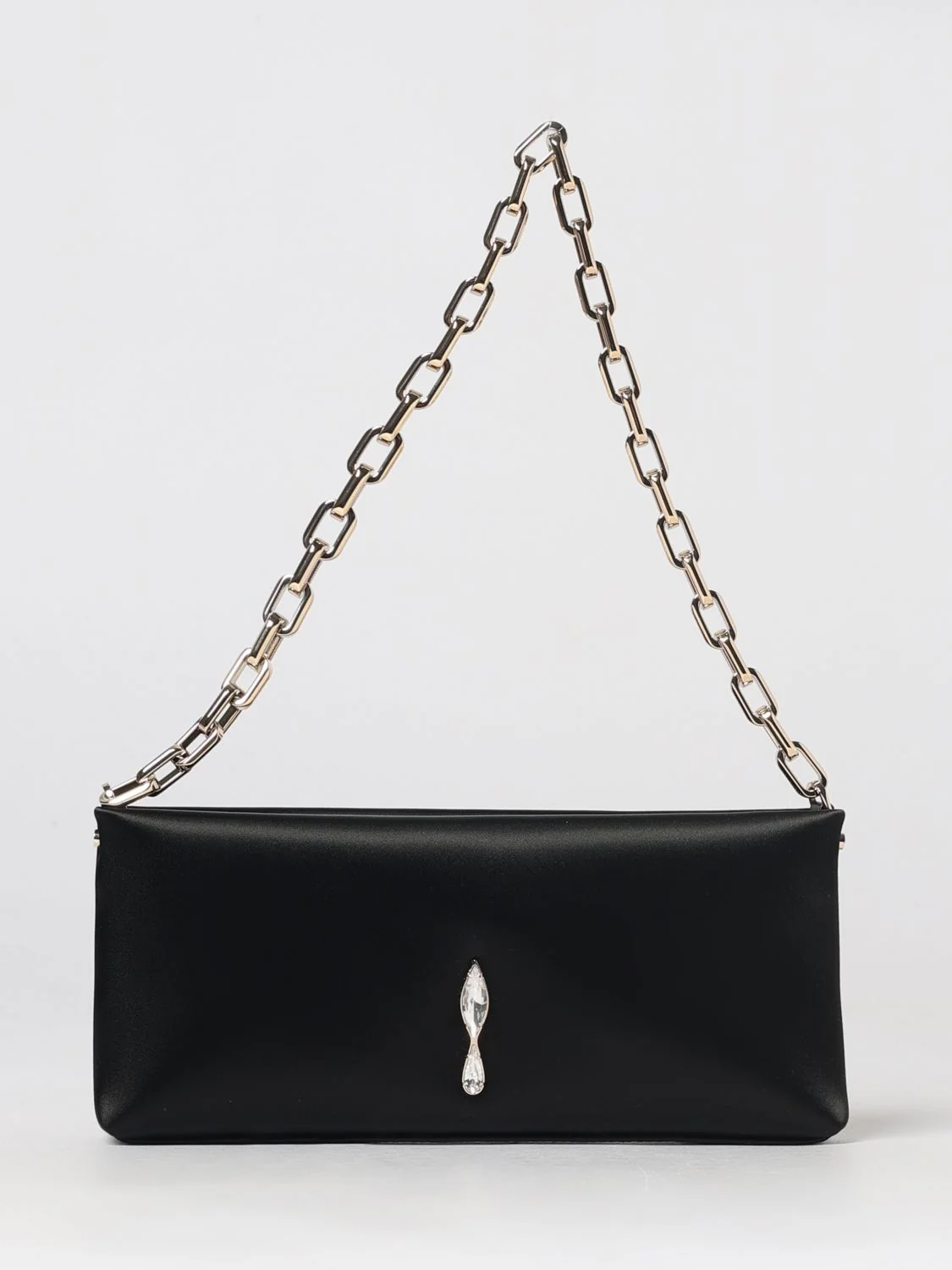 CHRISTIAN LOUBOUTIN OS maykimay satin shoulder bag with rhinestone logo and metallic handle