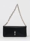 maykimay satin shoulder bag with rhinestone logo and metallic handle