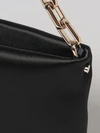 maykimay satin shoulder bag with rhinestone logo and metallic handle