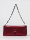 maykimay satin shoulder bag with rhinestone logo and metallic handle