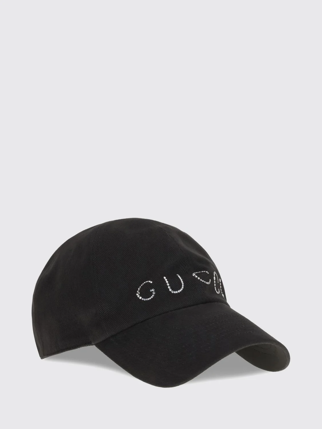 cotton twill baseball cap with rhinestone logo and rigid visor