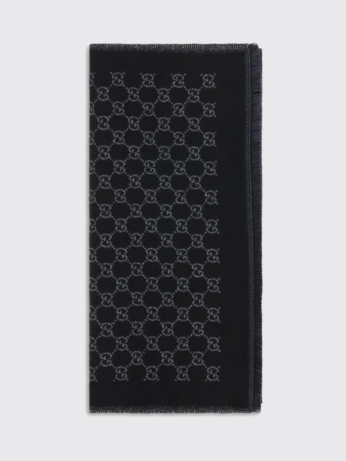 GUCCI OS jacquard gg monogram merino wool scarf with fringed hem