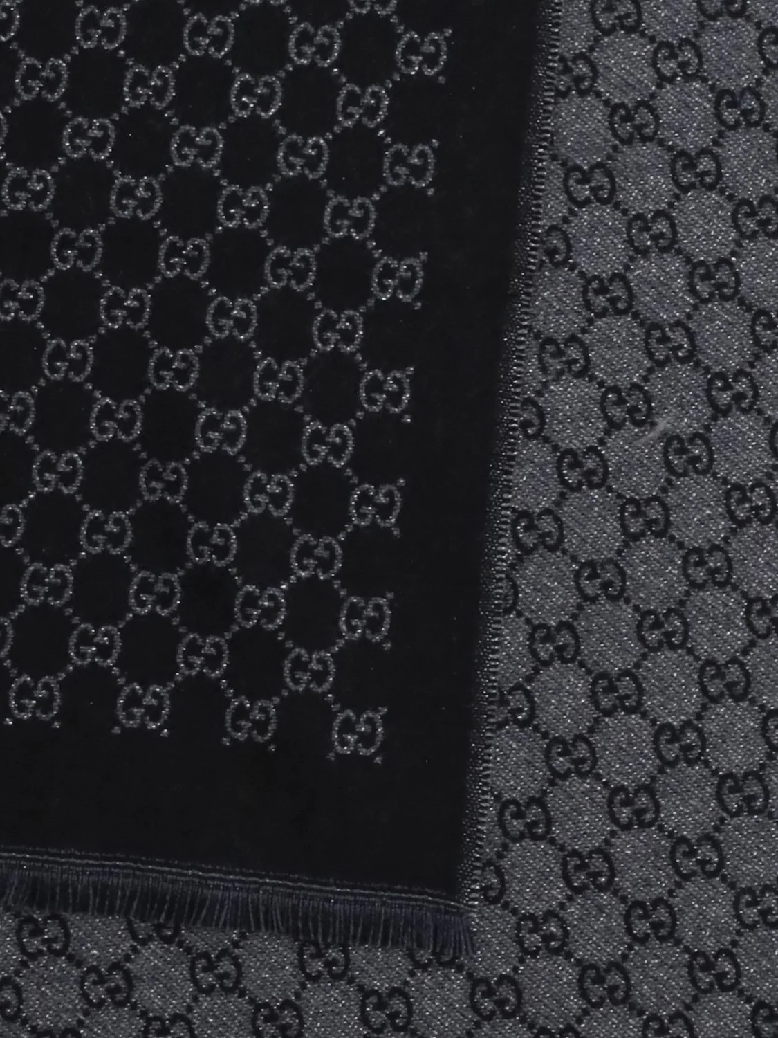 jacquard gg monogram merino wool scarf with fringed hem