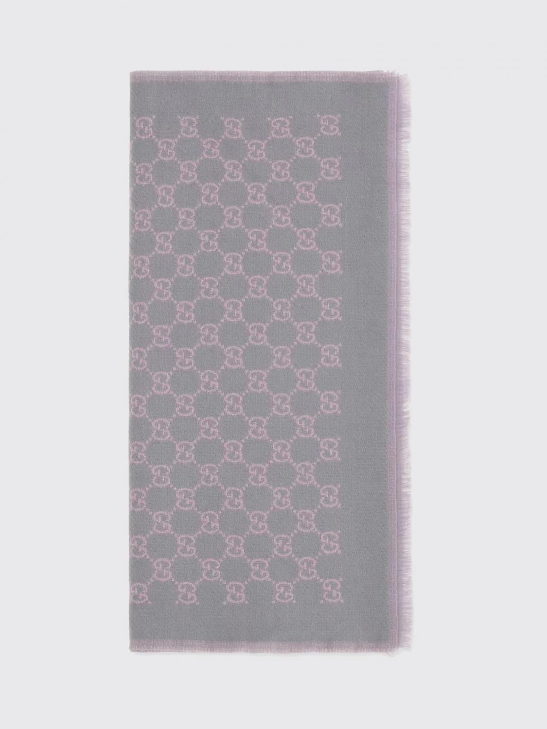 jacquard gg monogram merino wool scarf with fringed hem