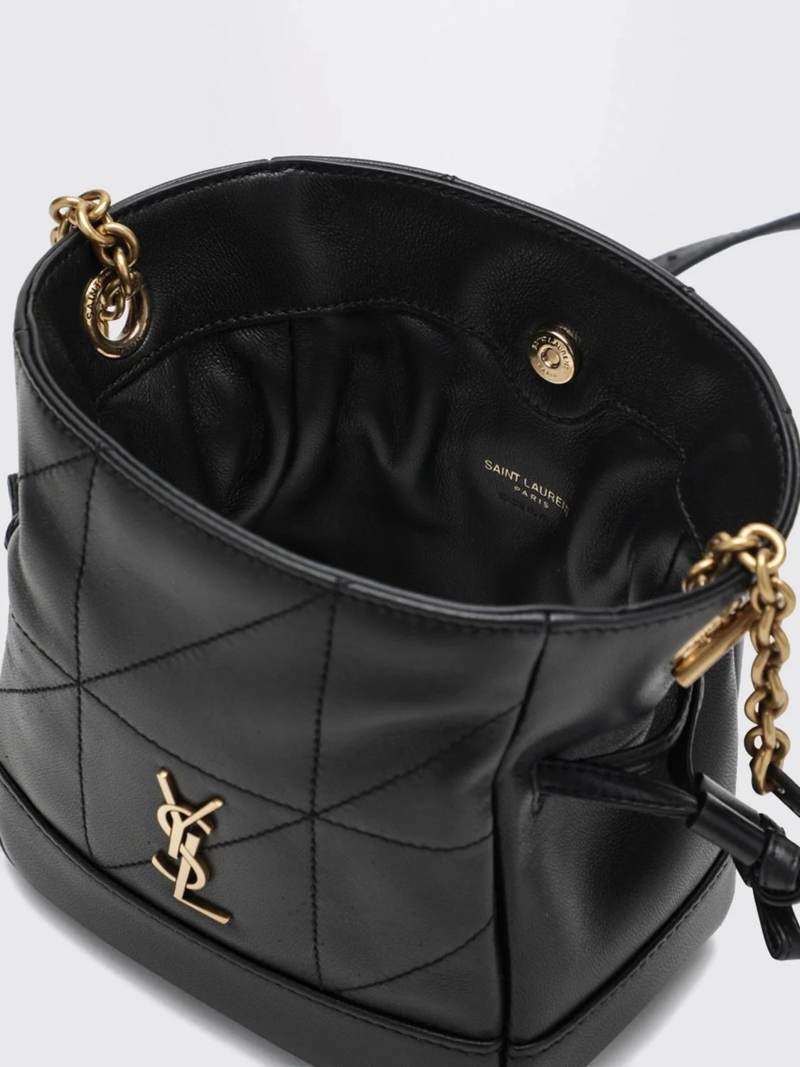 jamie ysl monogram lambskin leather mini bucket bag