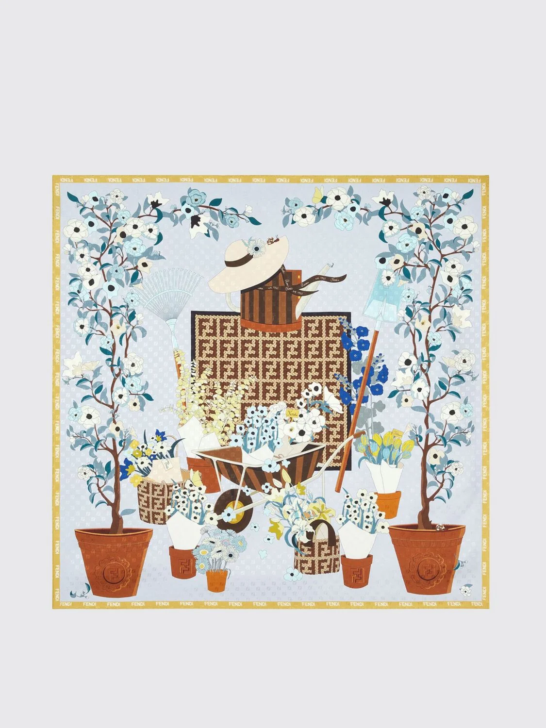 FENDI OS gardening floral and ff monogram print silk foulard