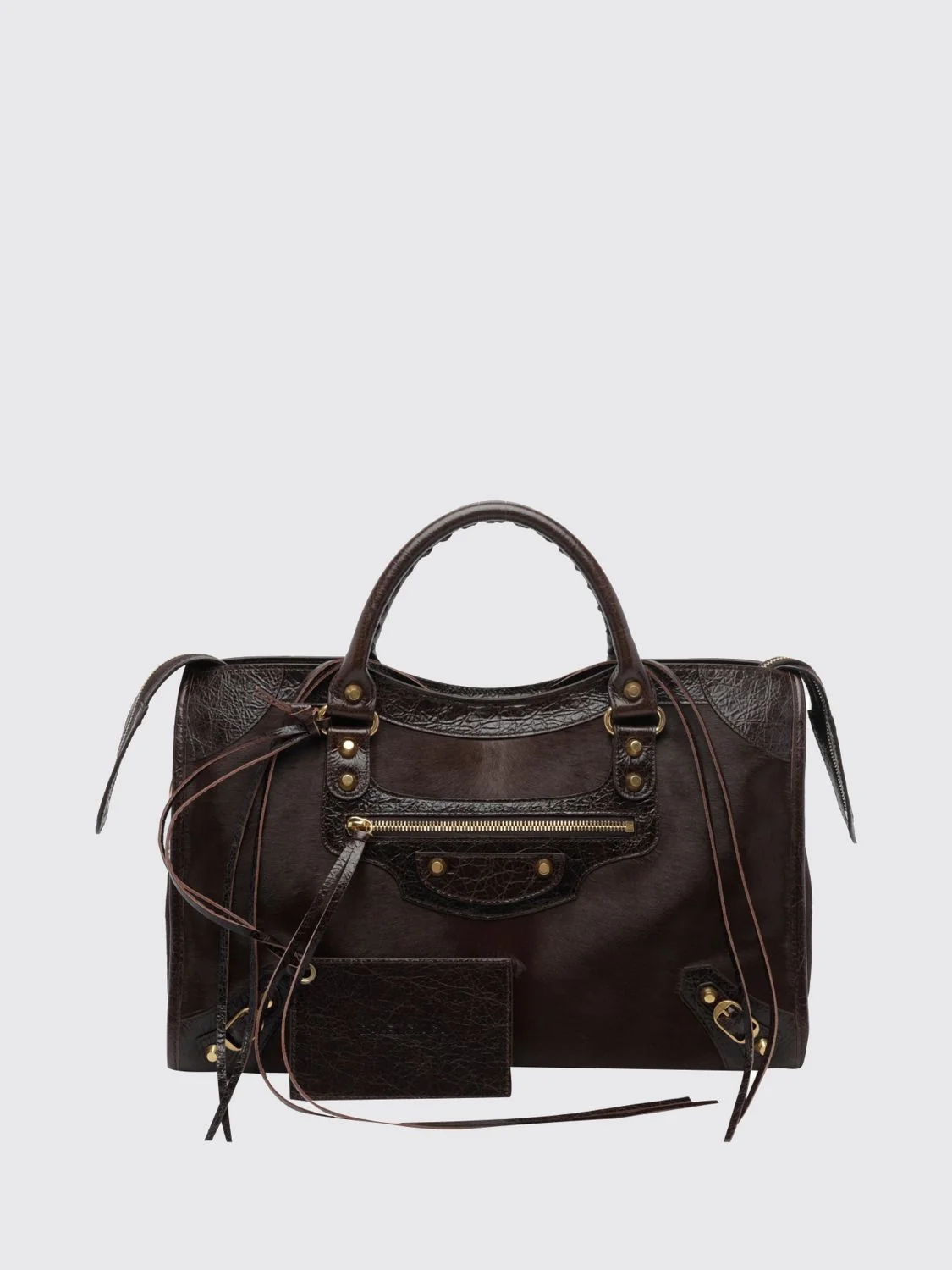 BALENCIAGA OS le city medium handbag in lambskin leather with studs