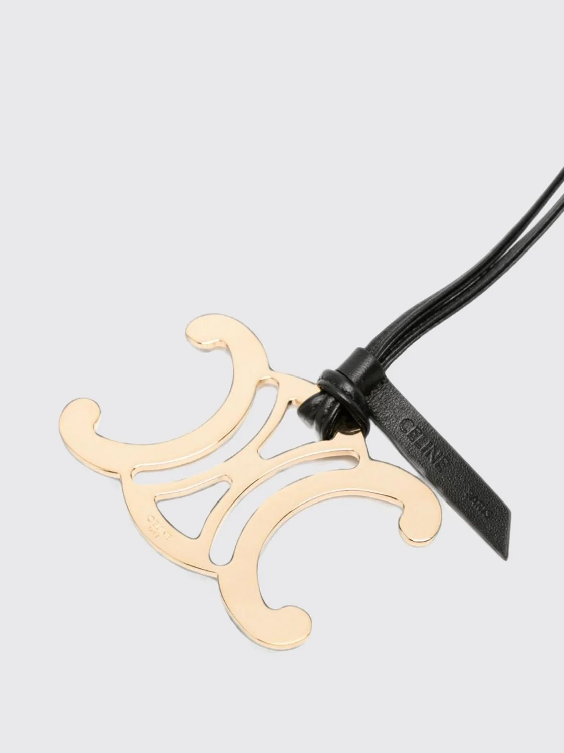 CELINE OS triomphe monogram keychain in smooth leather and chrome-plated brass