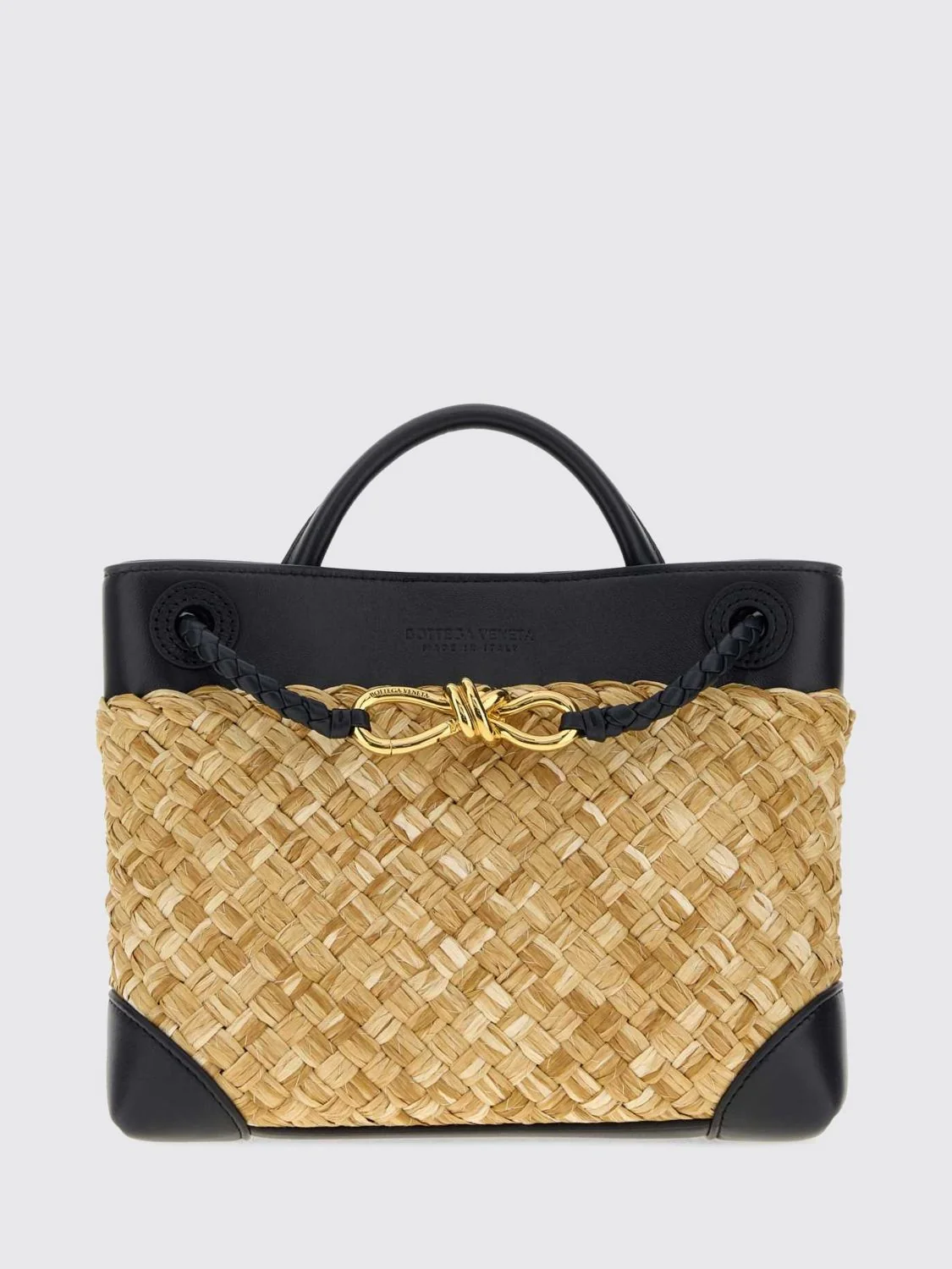 BOTTEGA VENETA OS andiamo small woven raffia handbag with knot charm