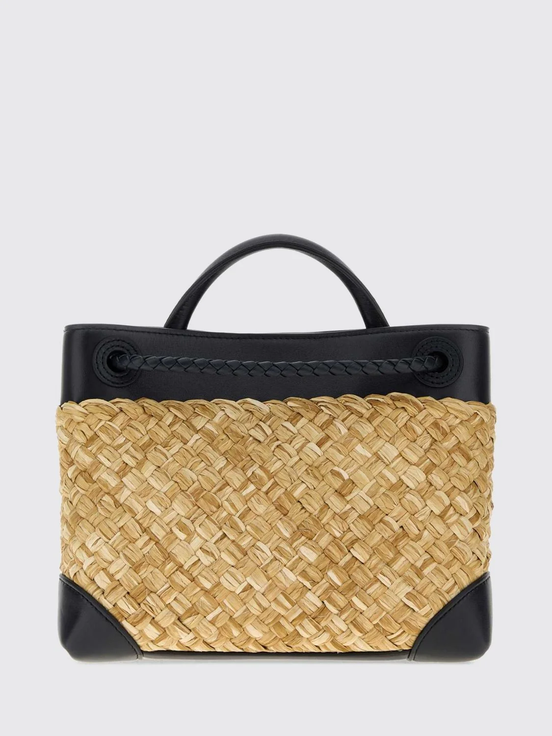 andiamo small woven raffia handbag with knot charm