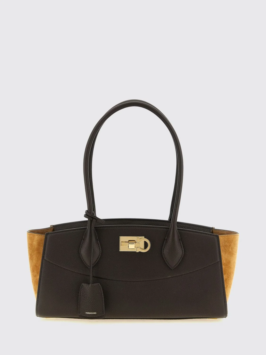 medium studio leather shoulder bag with gancini clasp
