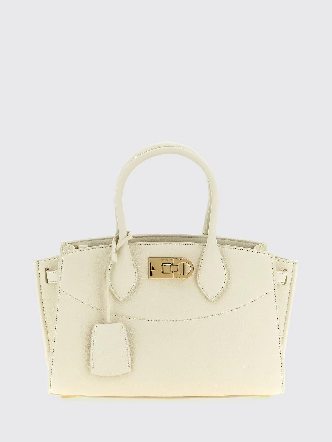 medium studio calfskin leather handbag with gancini logo