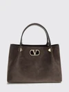 suede handbag with vlogo and studs