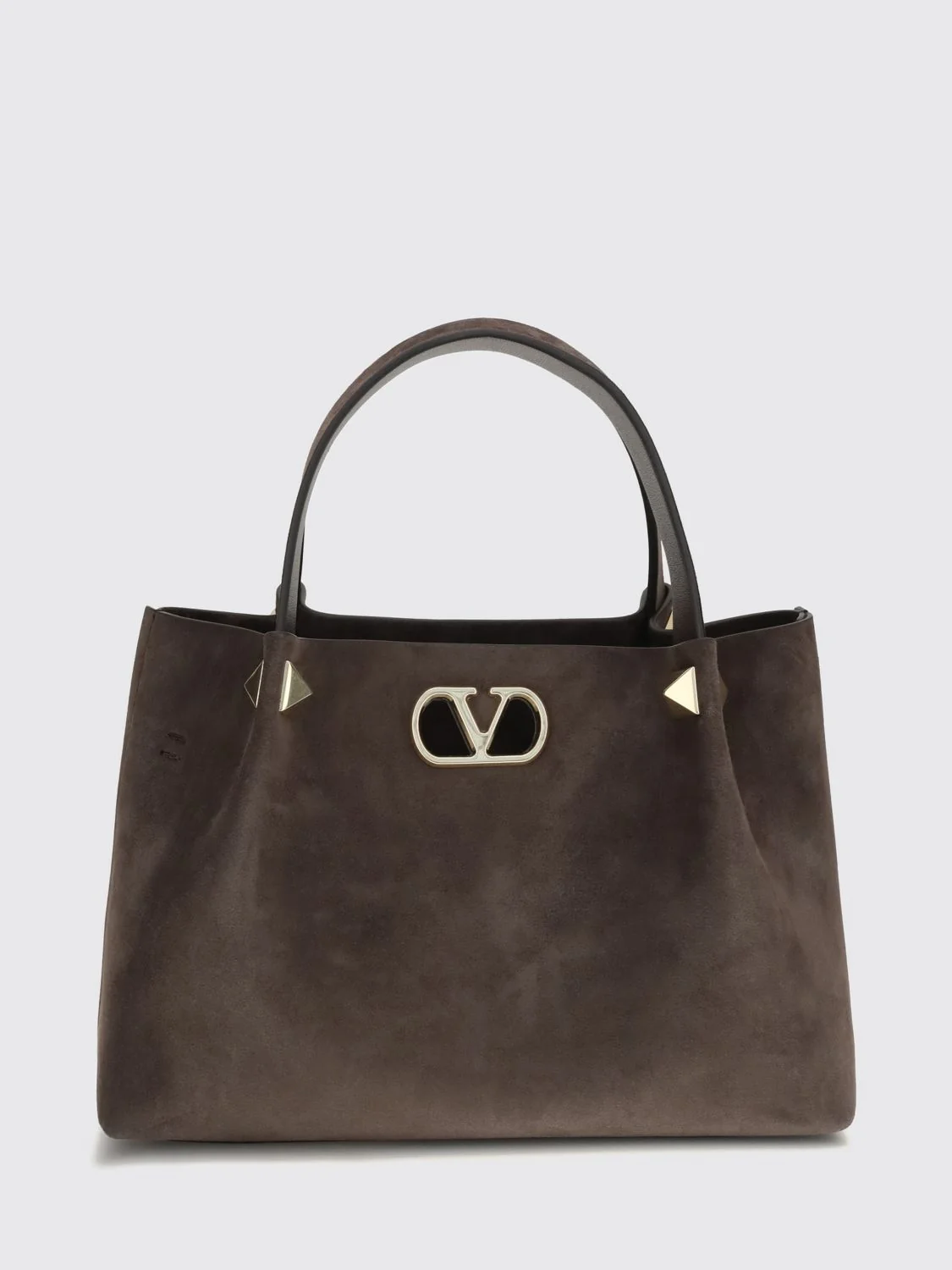 suede handbag with vlogo and studs
