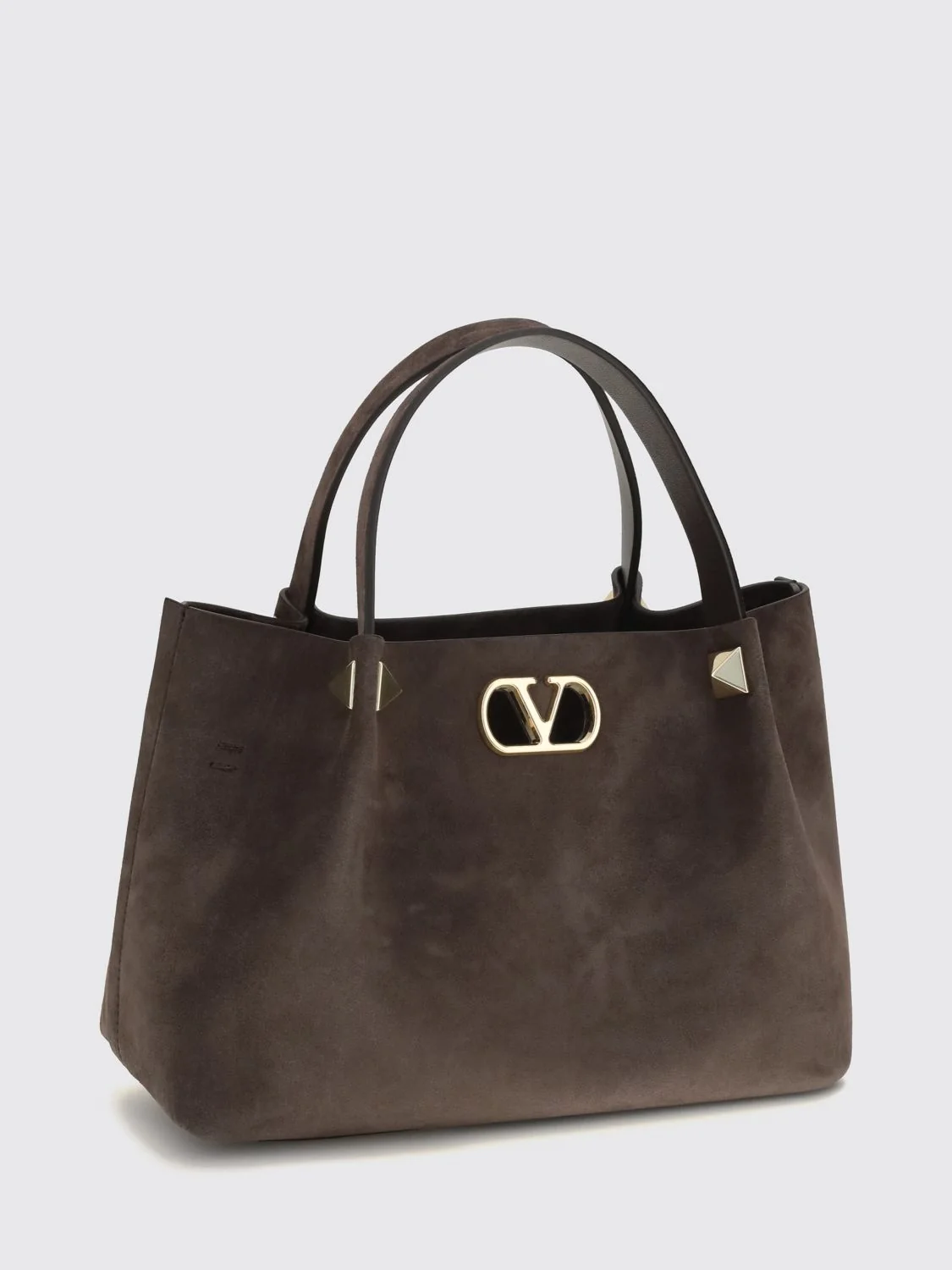suede handbag with vlogo and studs
