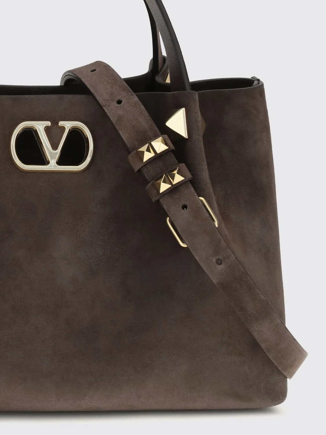 suede handbag with vlogo and studs