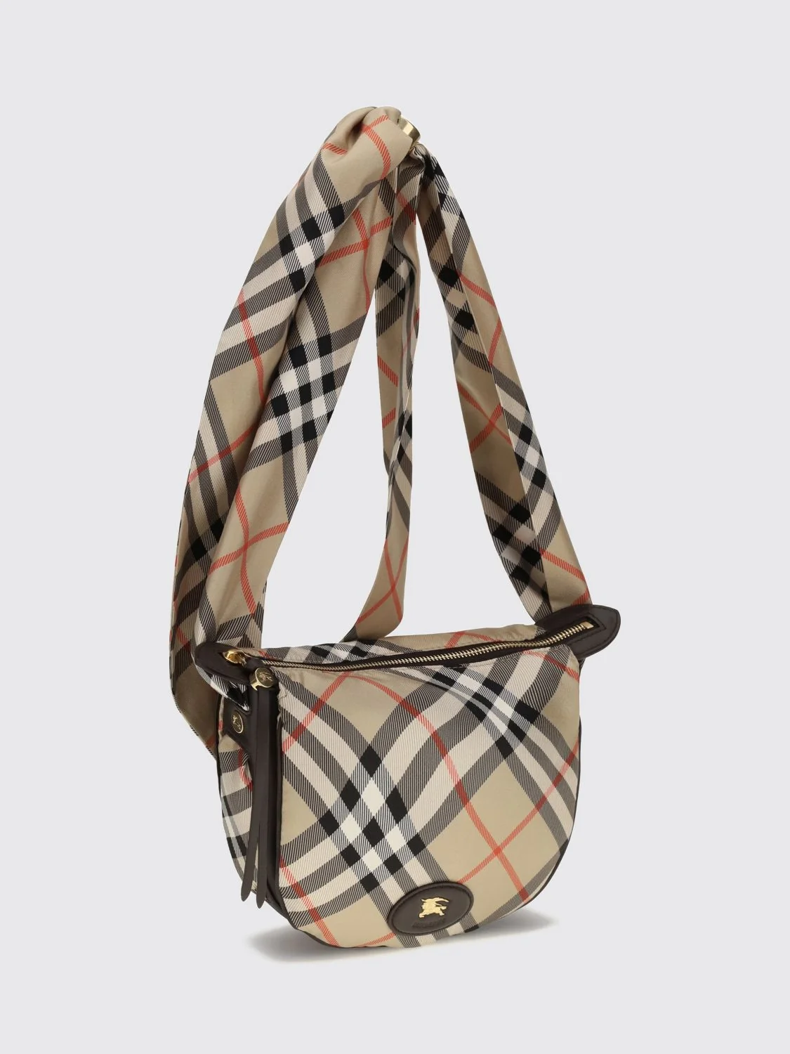 silk crossbody bag with vintage check pattern and ekd logo