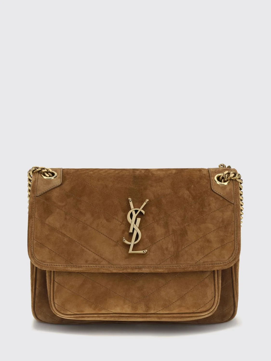 SAINT LAURENT OS medium niki suede shoulder bag with chevron pattern