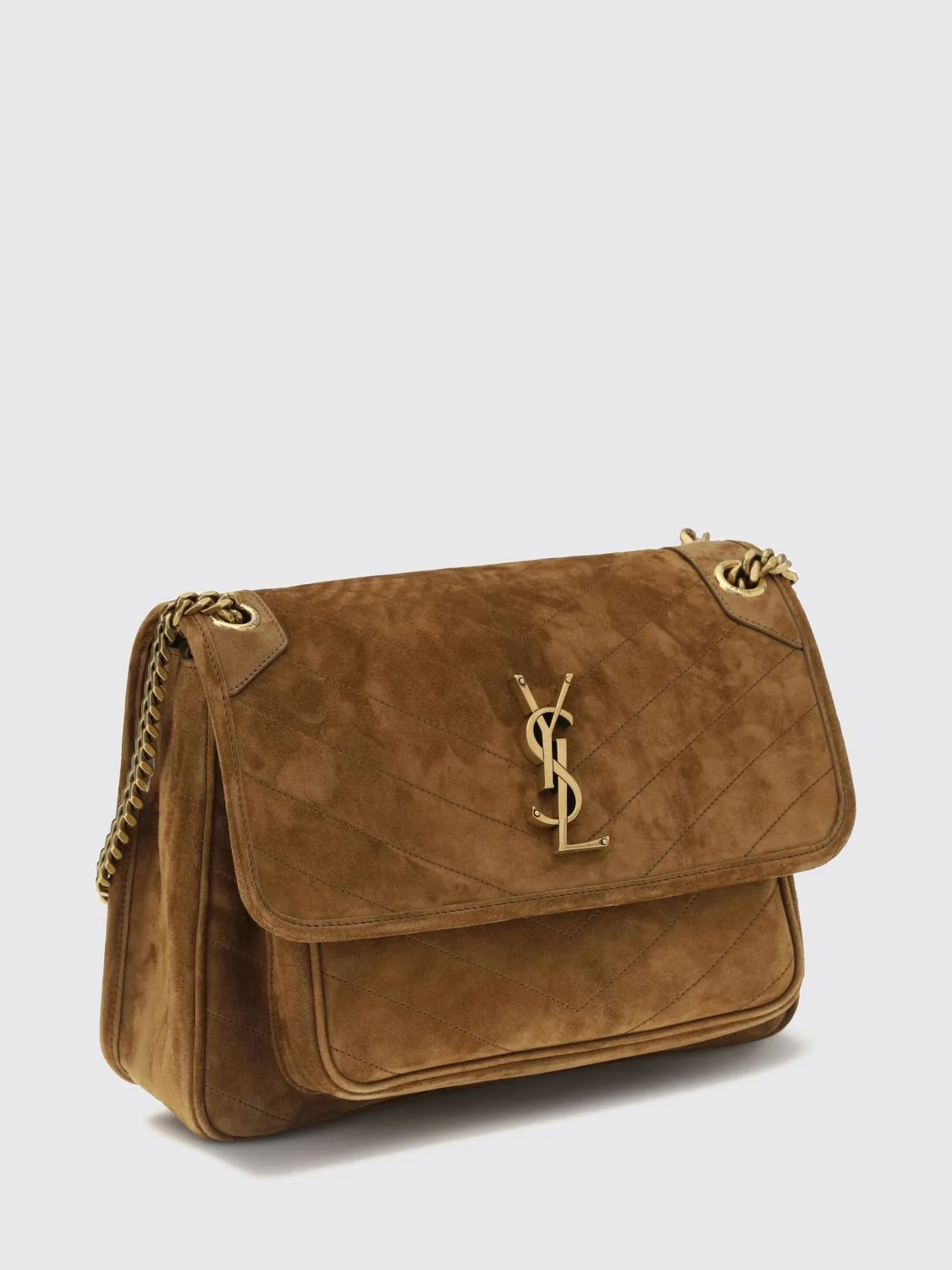medium niki suede shoulder bag with chevron pattern