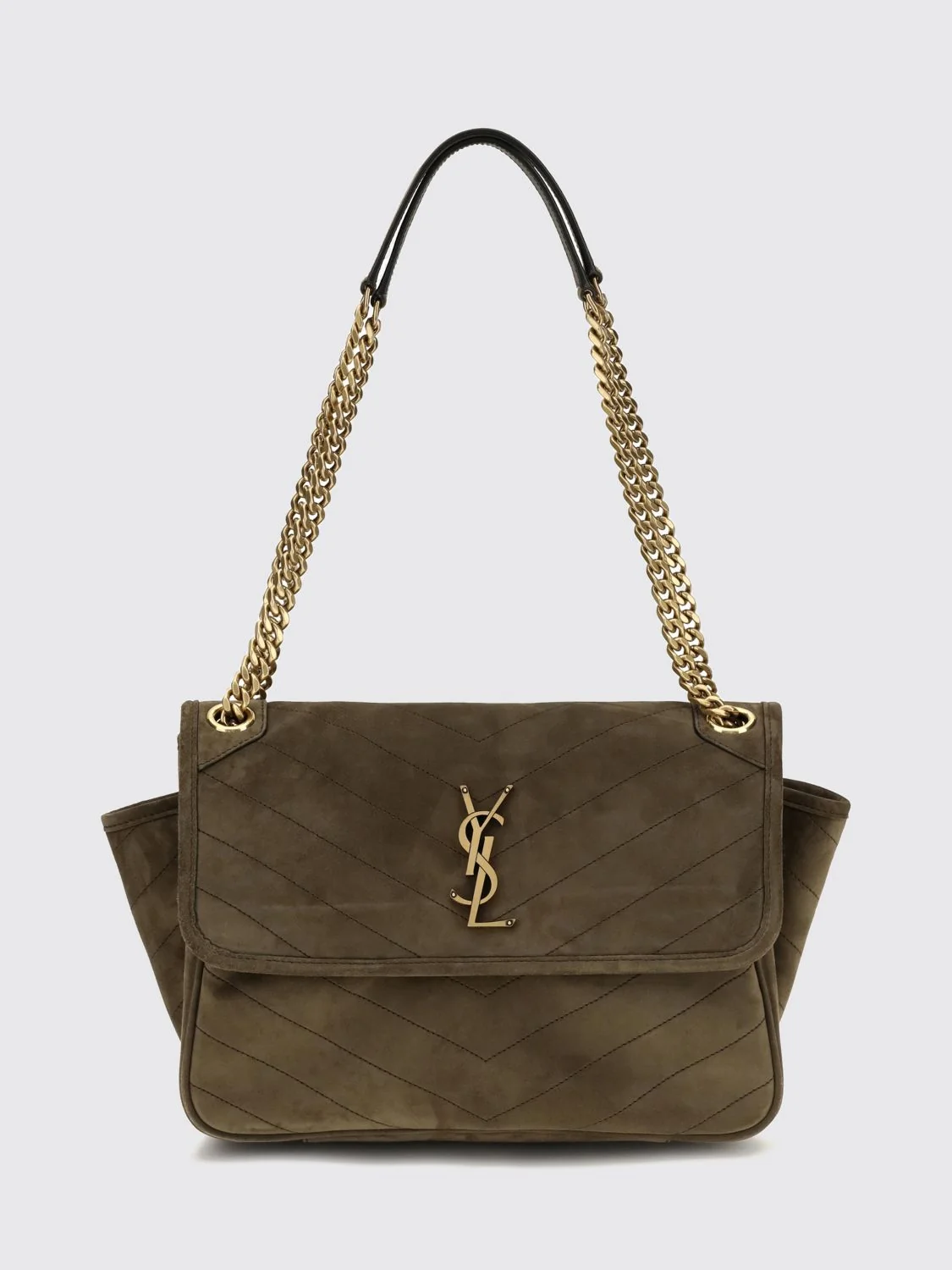niki quilted suede shoulder bag with ysl logo